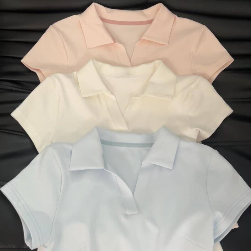 Dopamine Style Polo Shirt with Slim Waist, Slimming Top for Women, New Summer Japanese College Style, Versatile T-Shirt with Turn-Down Collar Dopamine Style Polo Shirt with Slim Waist, Slimming Top for Women, New Summer Japanese College Style, Versatile T-Shirt with Turn-Down Collar