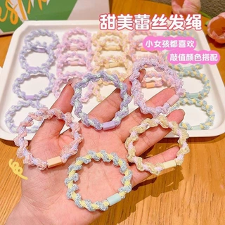 浅色素雅女士发圈 小花边平扣发绳玉米花高弹力马尾头绳DIY发饰品