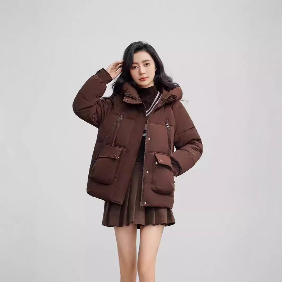 2024 invierno nuevo comercio exterior ropa de algodón estilo coreano estilo de diseño de mujer con capuchón suelta chaqueta de algodón de color sólido moda image 5