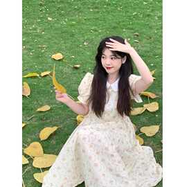 法式娃娃领碎花连衣裙夏季小个子初恋白甜美学生a字裙公主蓬蓬裙