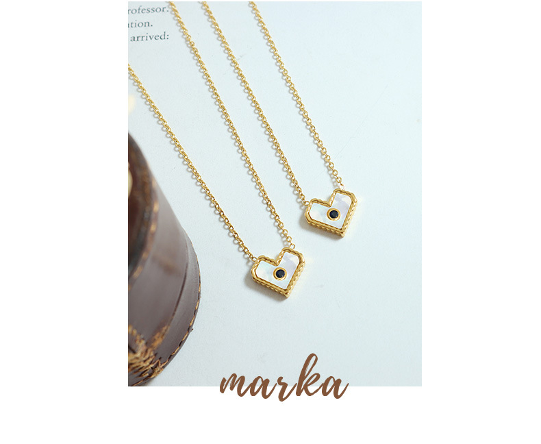 Fashion Heart Shape Titanium Steel Plating Inlay Shell Zircon Pendant Necklace 1 Piece