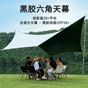 Vinyl Hexagonal Sun Protection Canopy Outdoor Camping Tent Awning Sunshade Cloth Camping Rainproof Pingrun
