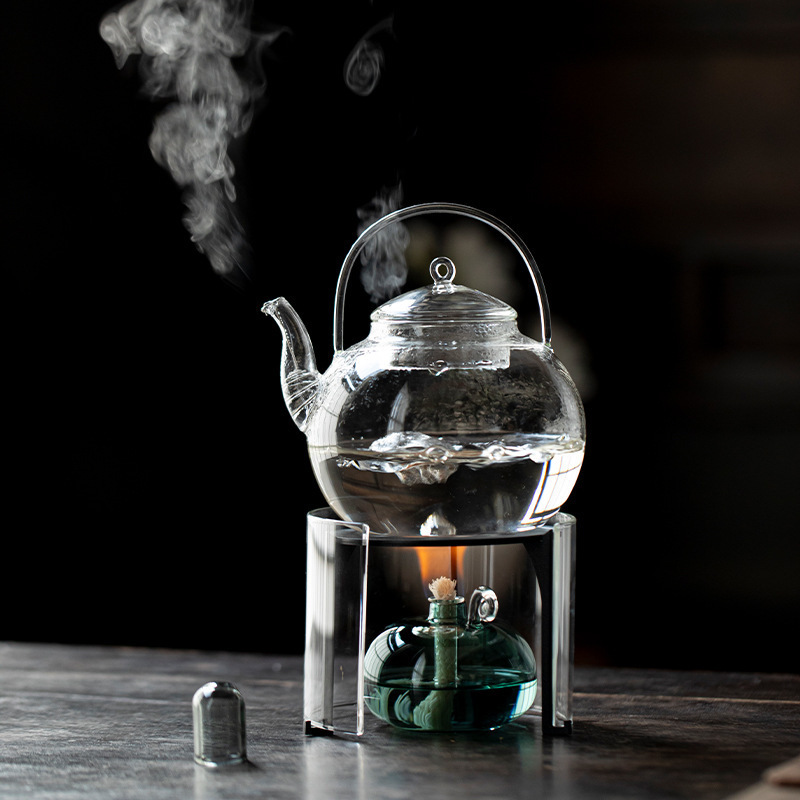 高硼硅玻璃罩围炉煮茶器铁三脚架热茶器保温茶炉酒精炉明火|undefined