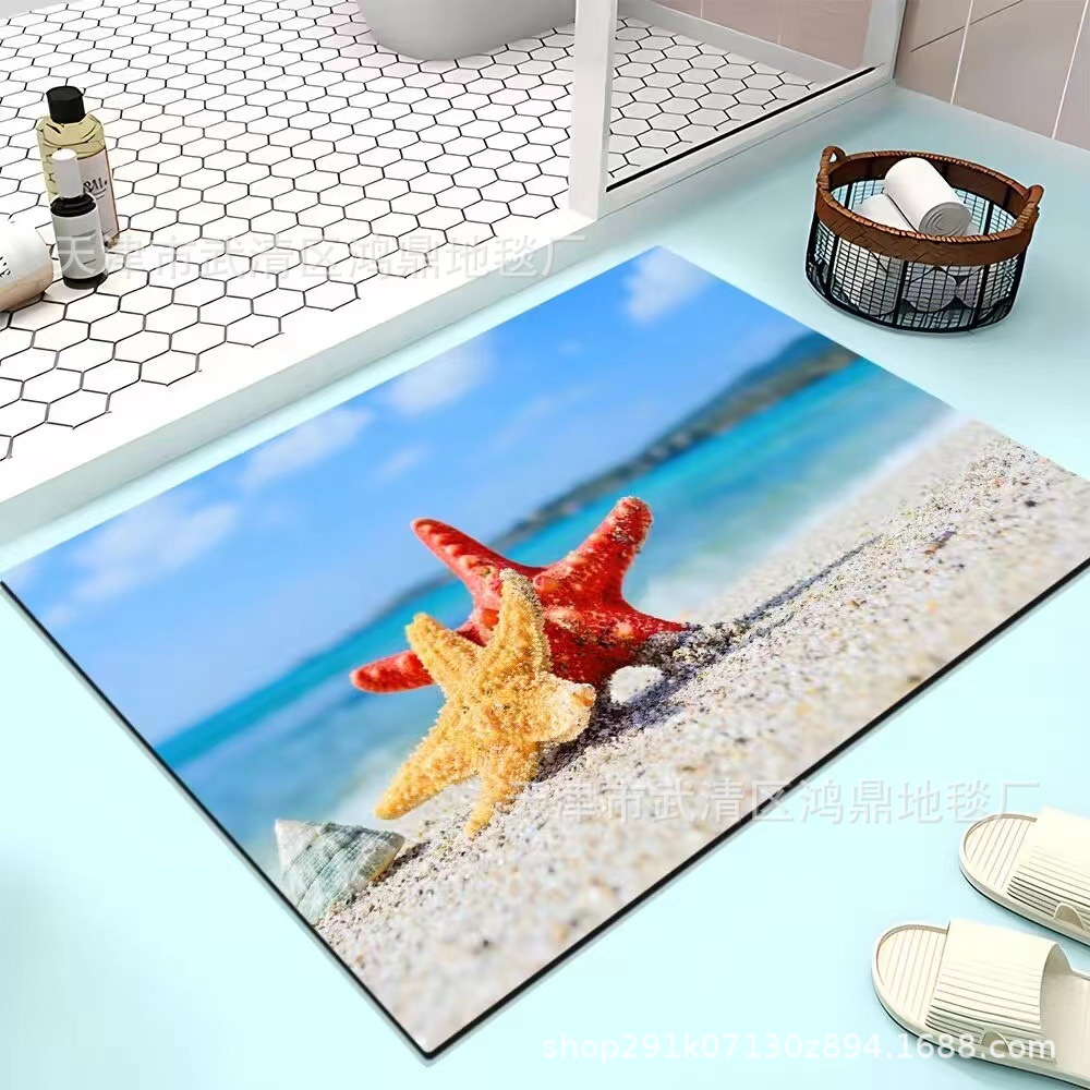 Cross-border beach seascape diatom mud absorbent carpet bathroom toilet non-slip quick-drying wear-resistant dirty floor mat wholesale