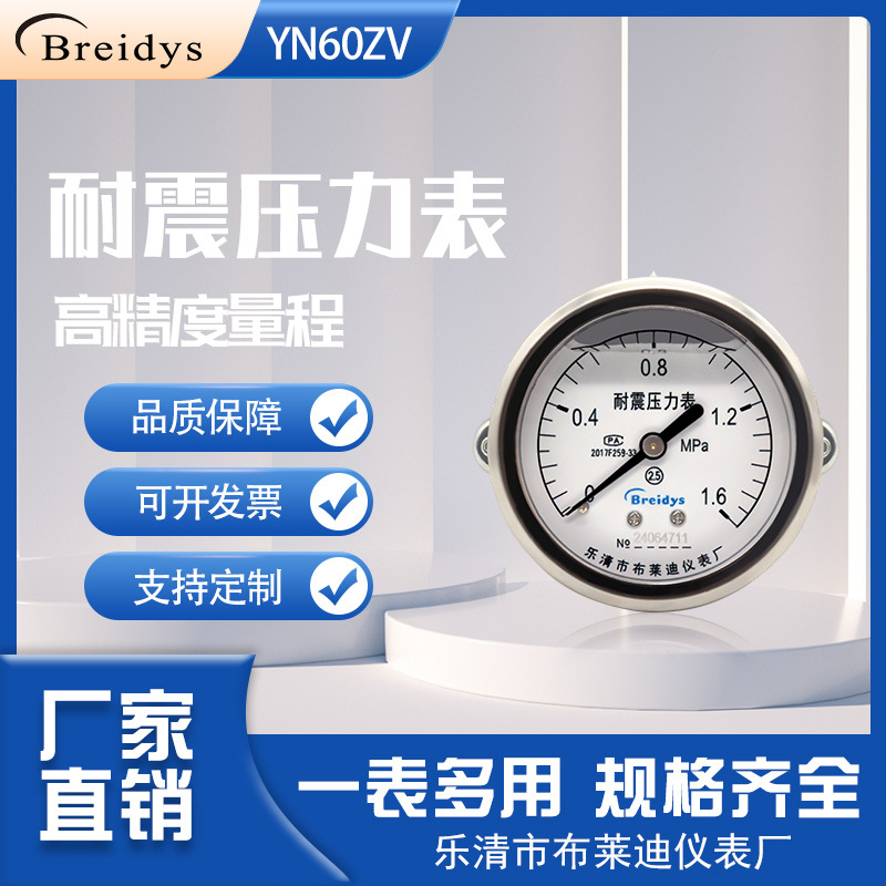 压力表YN60ZV轴向带支架耐震压力表油压液压气压水压0-1.6mpa