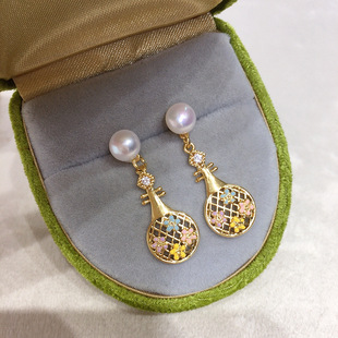 New Chinese Style Natural Freshwater Pearl Earrings Female Guofeng Oil Drop Colorful Pipa Pearl Earrings S925 Sterling Silver Pin