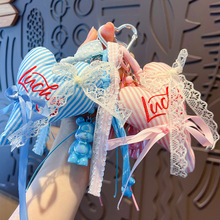 创意手工diy爱心小熊手绳串珠挂件女miu系汽车钥匙扣包包公仔挂饰