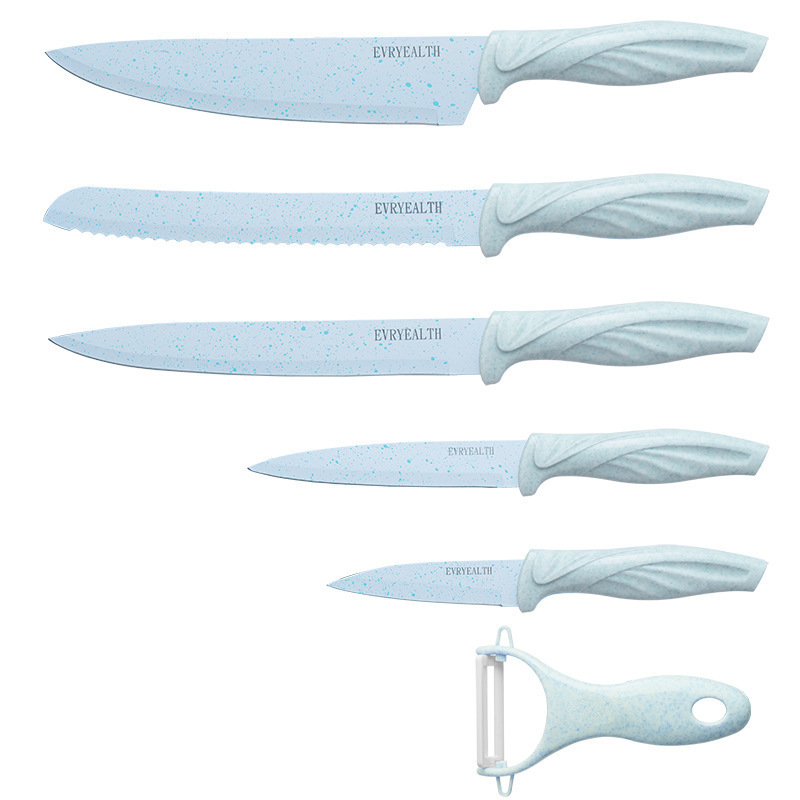 Punto transfronterizo juego de cuchillos de venta caliente cuchillo de chef doméstico de acero inoxidable conjunto de regalo de cocina juego de seis piezas