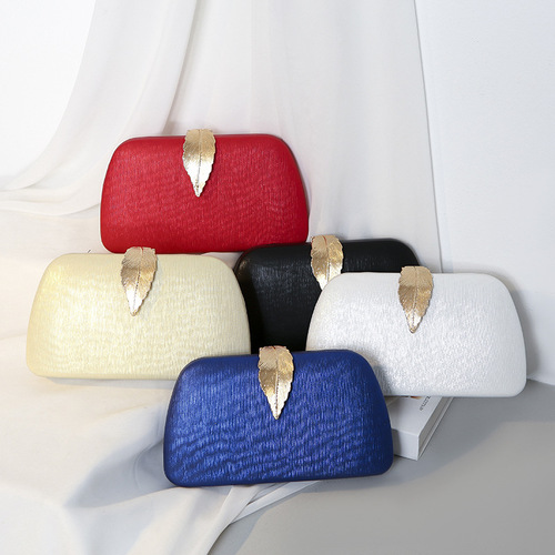 Cross-border 2024 new PU dinner bag metal leaf banquet ladies dress clutch bag chain crossbody small square bag