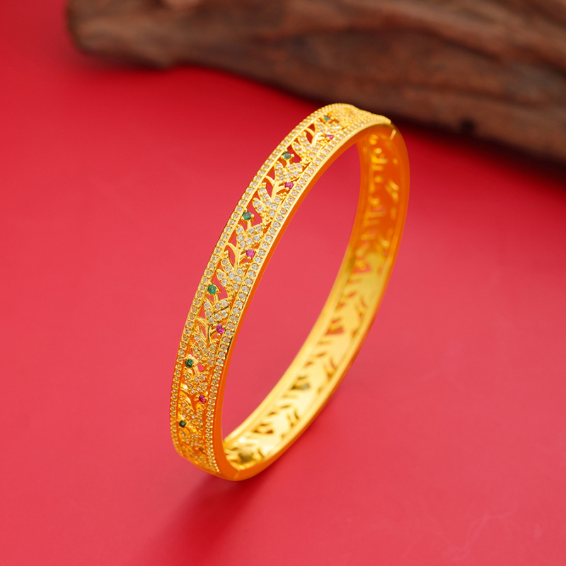 Nuevo hueco tallado flor pulsera multicolor circón flor vid pulsera mujer exquisita Luz de lujo todo partido fila diamante joyería al por mayor