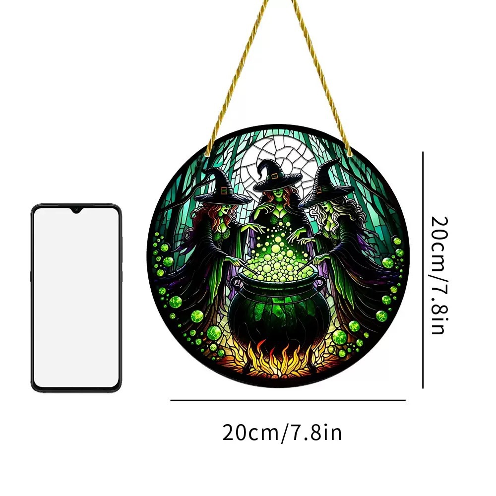Colgante de cristal de la bruja de la luz de la luna, 'Acrílico en la pared, decoración del hogar festivo, reloj de sol,
