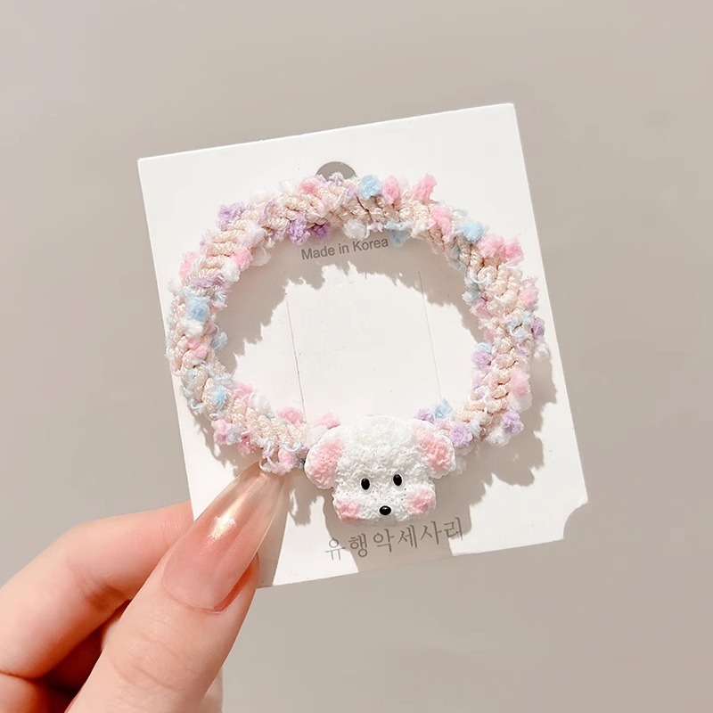 Cuerdas de cabeza de cola de caballo alta colorida banda de goma de dibujos animados para niños cuerdas de cabello de alta elasticidad duradera cubierta de cabello de cuero