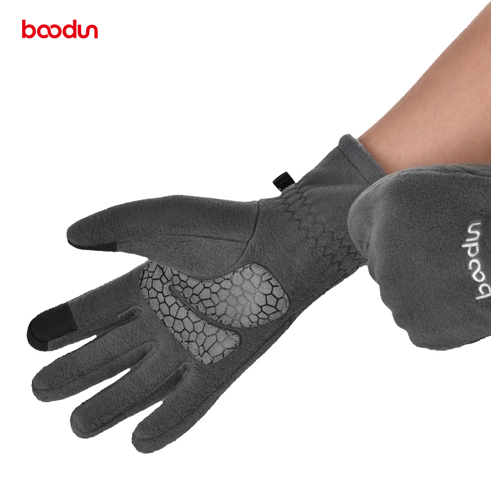 Gants de cyclisme d'extérieur Boodun 1218 à écran tactile, longs doigts, épais, en silicone, brodés, chauds, pour la conduite_voghion.com