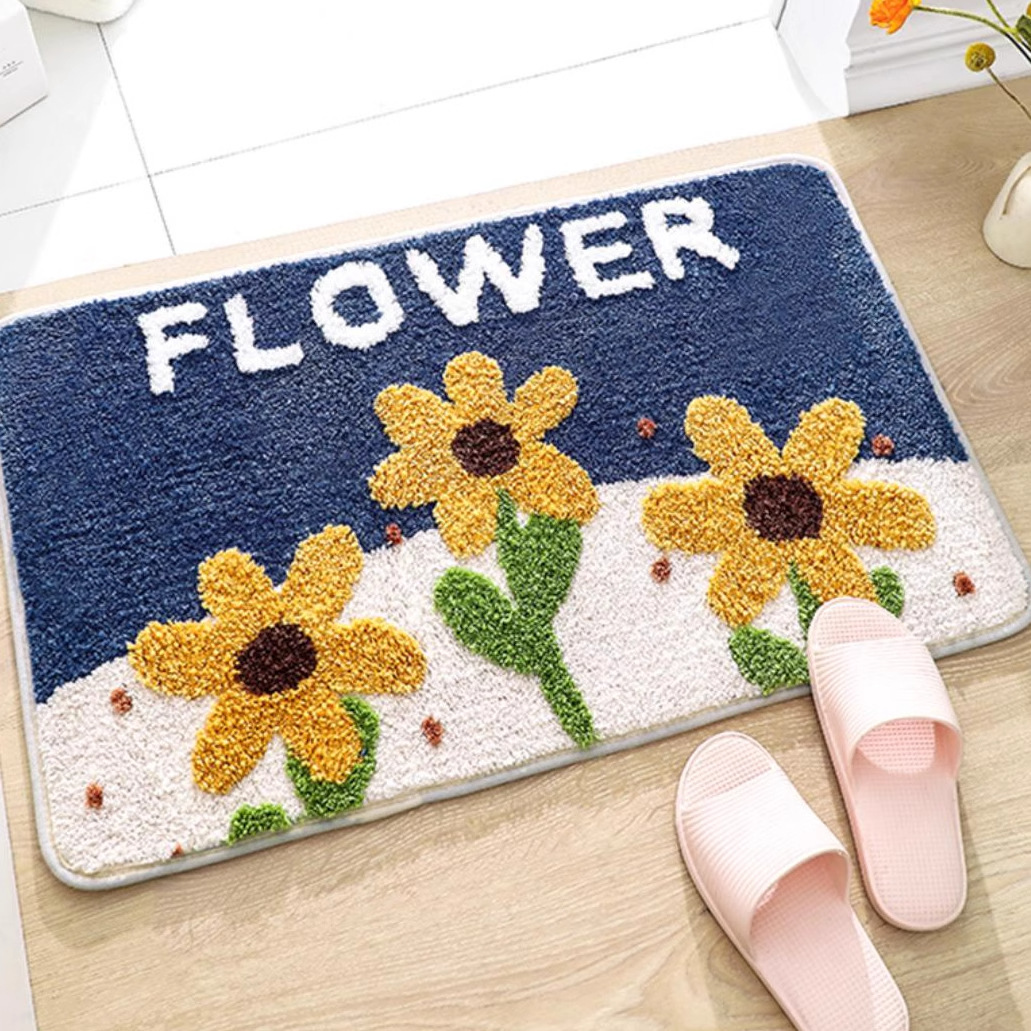 Warm New Style Flocked Non-Slip Durable Mat Thickened Cartoon Bathroom Floor Mat Foot Mat in Stock Absorbent Flocked Carpet Mat