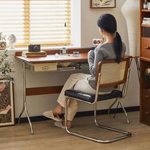 北欧理想实木书桌中古风书房写字台家用台式电脑办公桌客厅工作台