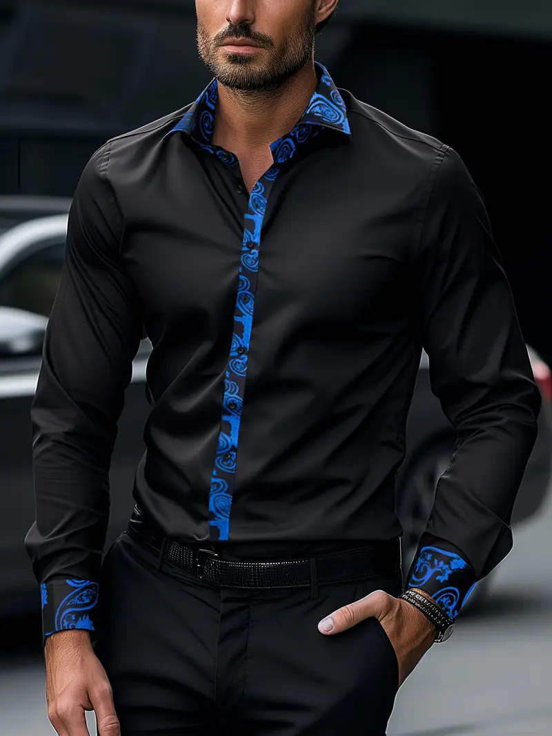 Comercio exterior europeo y americano transfronterizo 2024 nuevo estilo casual de moda salvaje patrón de planta camisa de manga larga para hombre MB12