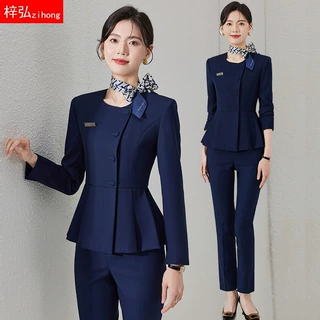 高端西装套装女高级感美容师美容院职业工装珠宝店金店工作服秋冬