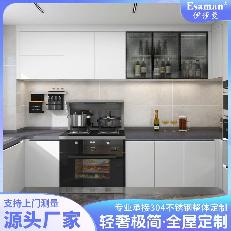 Готовые кухонные шкафы от производителя из Фошаня, утолщенные шкафы из нержавеющей стали, шкафы с интегрированной мойкой, изготовленные на заказ для домашних кухонь.