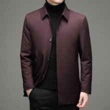 羽绒服男士冬季新款中年商务休闲纯色加厚保暖翻领中长款爸爸外套