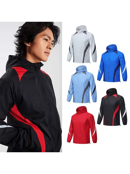 Spring and Autumn Outdoor Sports Windbreaker Windproof and Waterproof Running Hooded Zipper Training Jacket Cycling Clothing Cross-Border Exclusive Supply