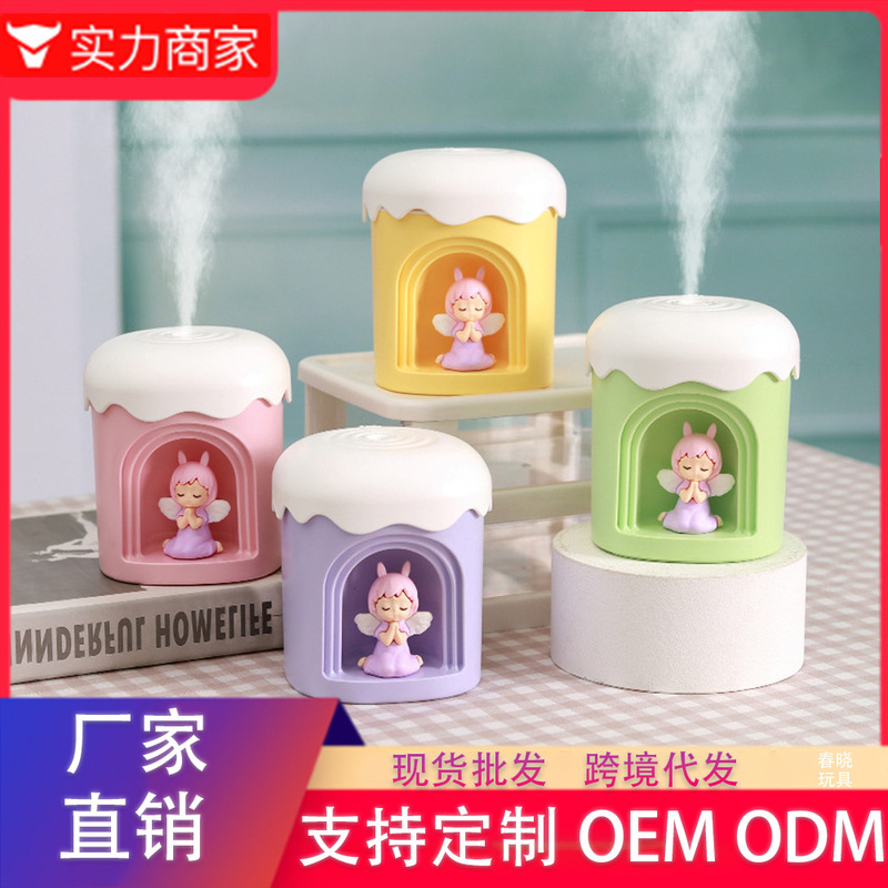 Mini Humidifier USB Powered Cute Angel Spray Mist Atmosphere Light Night Light Desktop Silent Gift