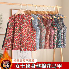 秋冬の中高年のベルベットの厚いベストのお母さんは、肩の色の馬甲を入れて保温して着る