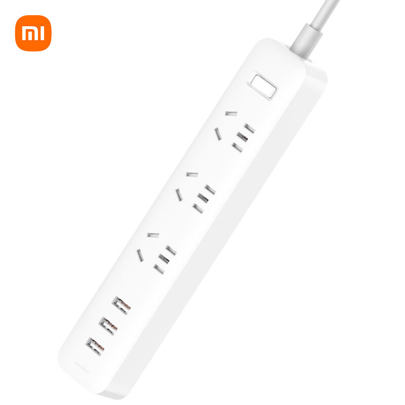 小米插线板3口USB 2A快充家用多功能插座插排带开关排插1.8米线长