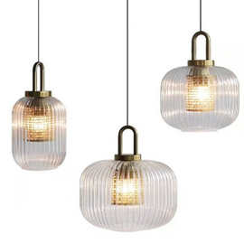 北欧后现代简约餐厅吧台吊灯清光条纹玻璃装饰吊灯创意家居