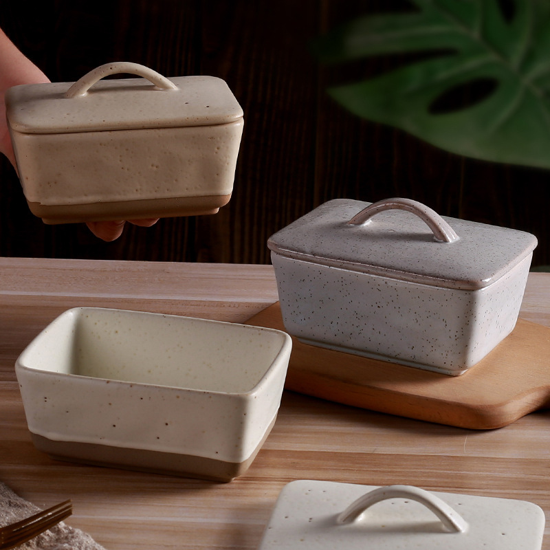 Nuevo tipo transfronterizo ins caja de mantequilla caja de queso cerámica con cubierta plato de mantequilla sellado rectangular comercio exterior cerámica personalizada