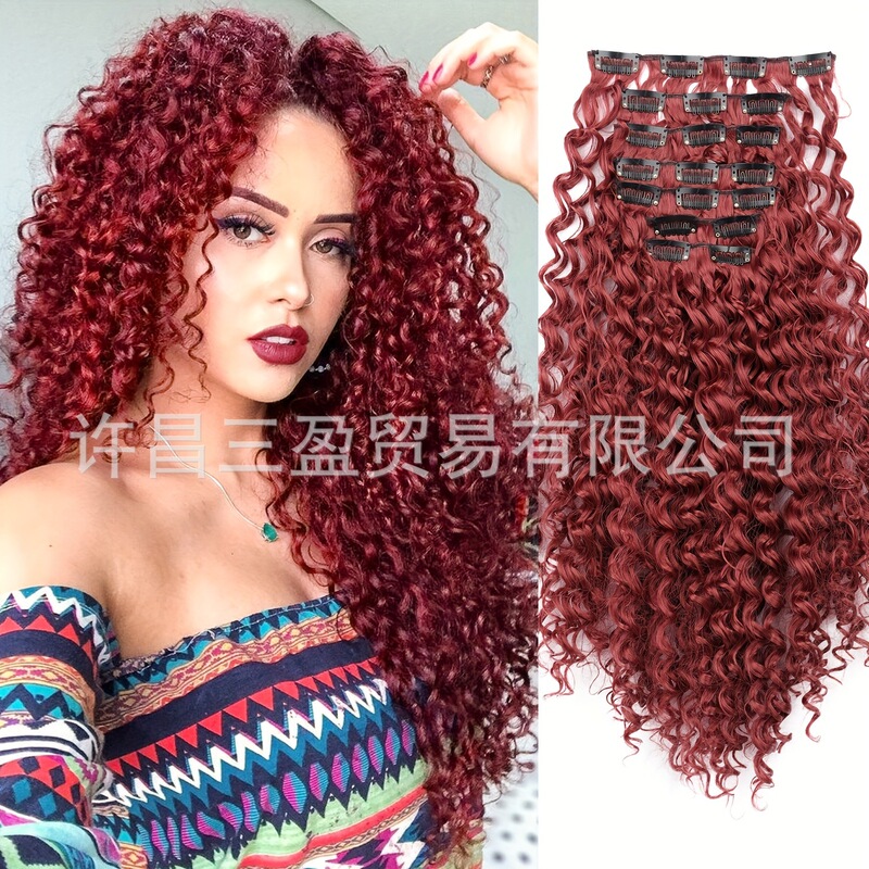 22inch 小ロールカーリーヘアエクステンション 7 個化学繊維機械製ウィッグセット|undefined