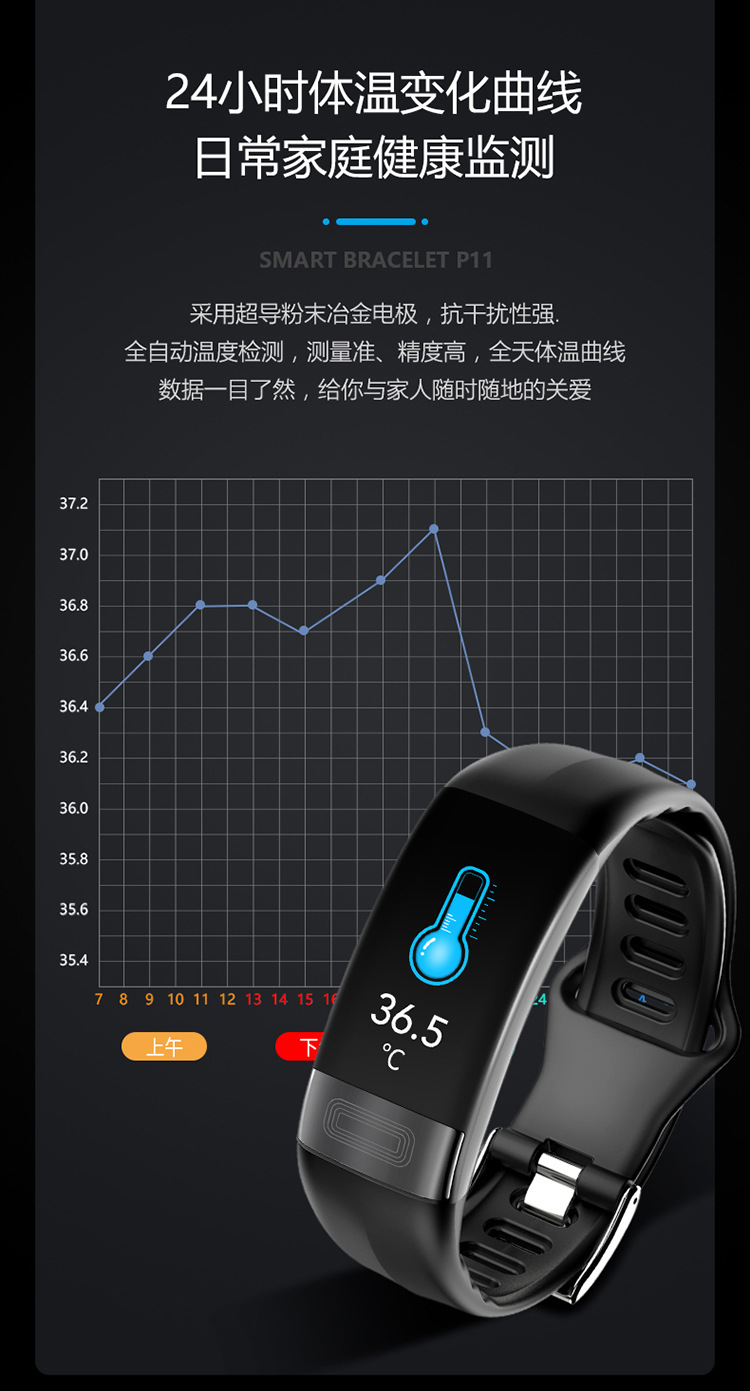 P11plus smart bracelet Heart rate, blood pressure and electrocardiogram test information push, step-counting exercise bracelet one-stop delivery Application Scenario