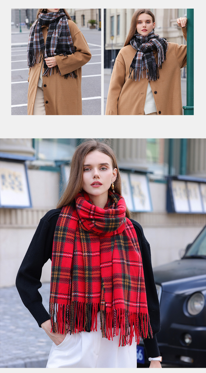 Christmas New Scarf Women's Winter Cashmere Checkered Fashion Versatile Warm Student Ins Tassel Shawl_voghion.com