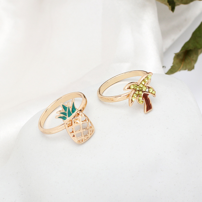 6g Weight Women'S Gender One Size Size Wholesale Jewelry Pineapple Coconut Tree Ring Set Nihaojewelry 6