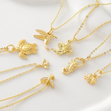 欧美爆款动物吊坠海龟蝎子蜜蜂大象丘比特铜镀18k金个性精致项链
