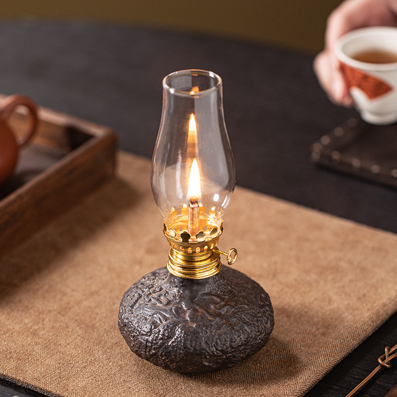 Creative Wabi-Sabi Style Butter Lamp Camping Tea Room Eternal Lamp Ceramic Home Ambiance Light Vintage Style Small Night Light Lamp