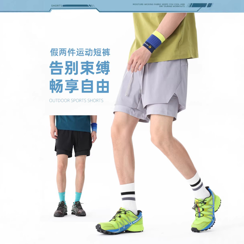 Fake Two-Piece Lined American-Style Outdoor Waterproof Quick-Dry Sports Shorts for Summer Training, Fitness, Running, and Basketball