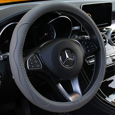 Leather Embossed Car Handlebar Cover, Steering wheel cover - grey-environmental-protection-tpe-plastic-aprons-38cm