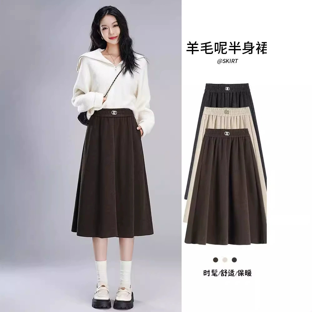 Шерстяная юбка-бюст женский 2024 осень-зима новая высокая талия тонкая α-буквенное платье