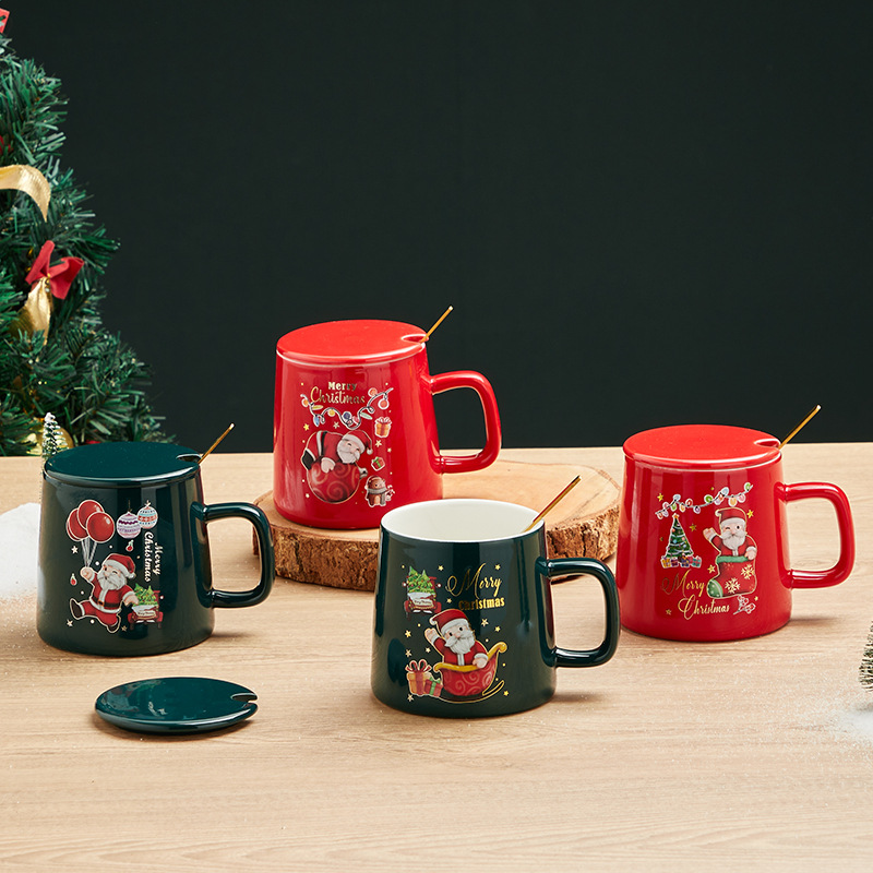 Taza de cerámica de Navidad con tapa cuchara nueva caja de regalo de Navidad de dibujos animados creativa transfronteriza