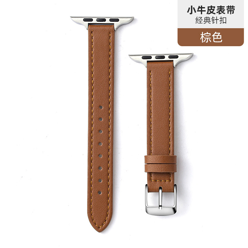 Adecuado para iwatch4/5/6/7/8/se Apple delgada capa superior de cuero hebilla Correa 14mm Apple correa de cuero