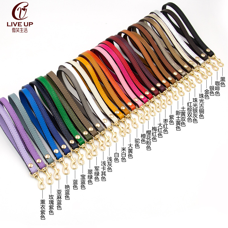 Bag with Keychain Accessories Hand Carrying Belt Head Layer Cowhide Wrist Strap Wallet Hand Bag Camera Black Handbag Strap Strap