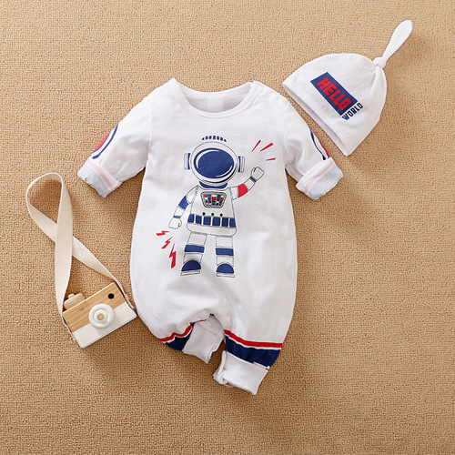 Baby onesie with long sleeves and a hat for summer, cartoon cute and super adorable, crawler suit, drop shipping one piece