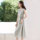 Linen Vacation Elegant Mid-length Dress 2025 Summer New Comfortable Lightweight Breathable Lace-up Slimming dress Women