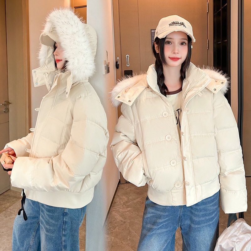 2025 invierno nuevo trabajo transfronterizo parker ropa de algodón mujer gruesa calentamiento suelta chaqueta de algodón de cuello grande encapuchado abrigo image 4