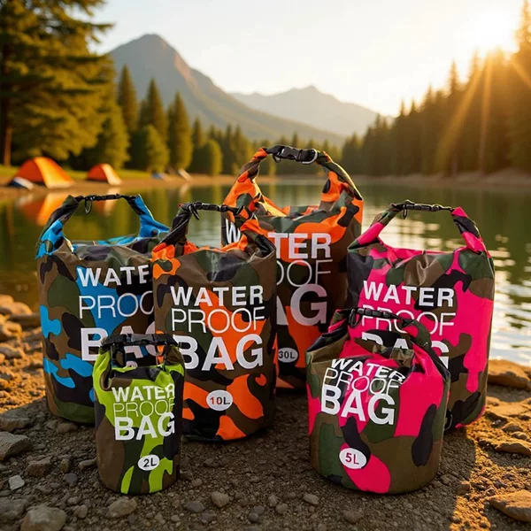 Factory Direct Sale Outdoor Camouflage Waterproof Bucket Bag for River Rafting, Single/Double Shoulder Bag, Travel Storage, Swimming, Surfing, Waterproof