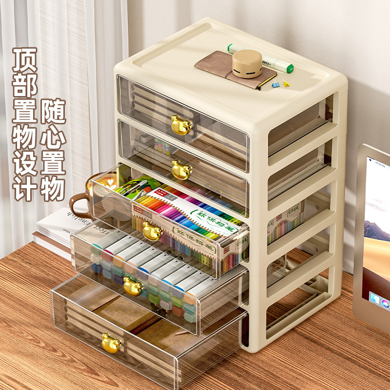 Desktop Storage Box, Transparent Drawer-Type Office Desk Stationery and Cosmetics Storage Box, Multi-Layer Storage