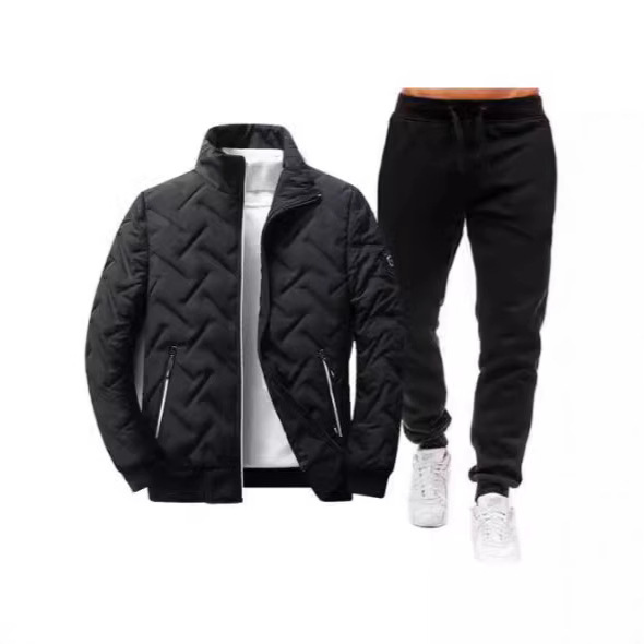 Cross-border Men's Collar Cotton-padded Jacket Pants suit Winter Thickened Warm Cotton-padded Jacket Down Jacket Casual Two-piece Set Now