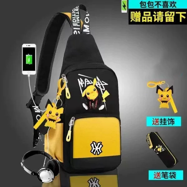 Pikachu Chest Bag Men's Bag Single Shoulder Crossbody Bag Korean Casual Mobile Phone Bag Small Backpack Fashionable Brand 2022 New