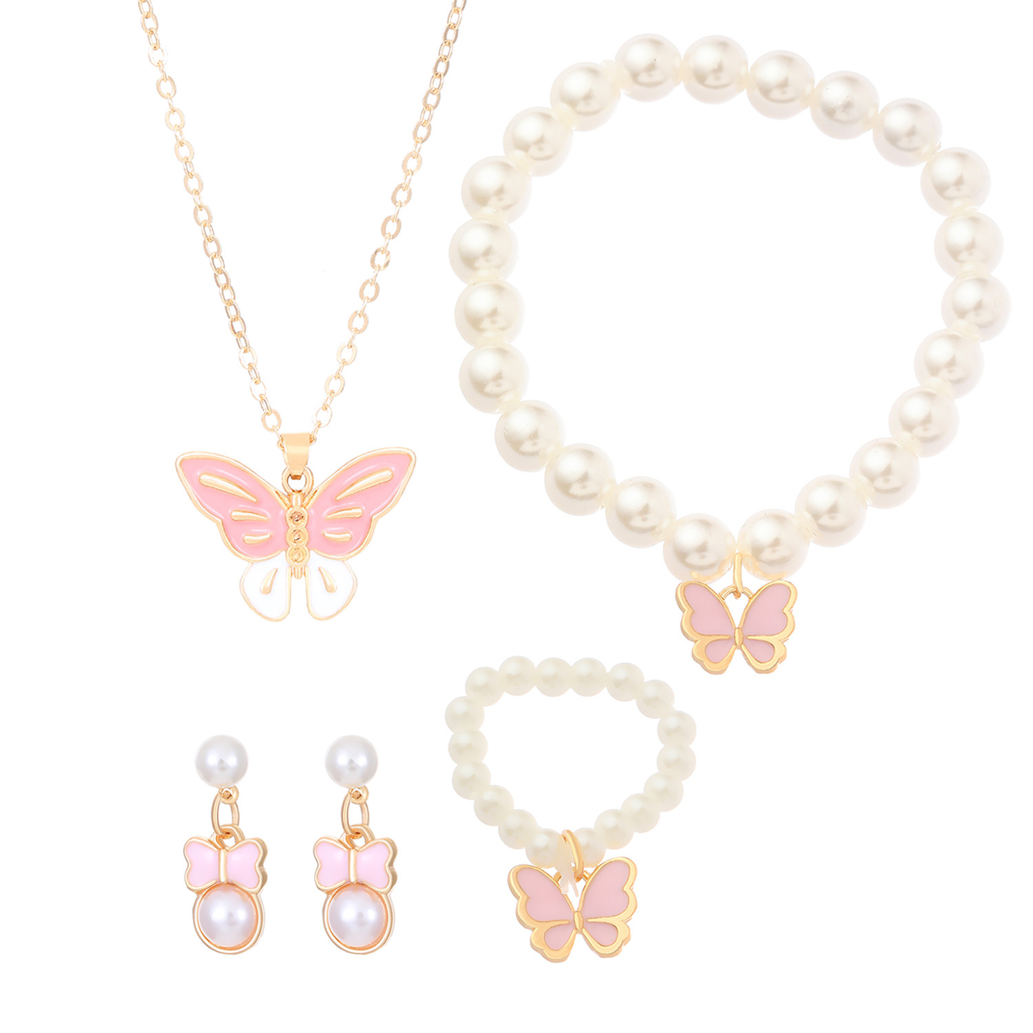 Nuevo diamante transfronterizo mariposa amor joyería traje ins estilo europeo y americano diseño creativo collar en forma de corazón conjunto de cuatro piezas