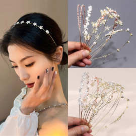 韩式复古猫眼石镶钻发箍女合金细发卡高级感小众树叶花朵发箍超仙